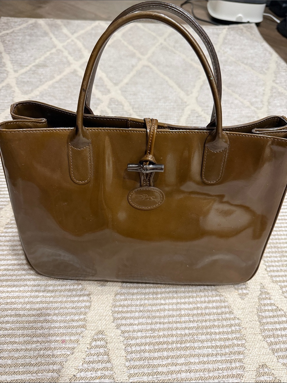 Longchamp Brown Patent Tote Handbag